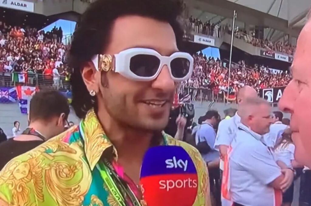 Verslaggever Sky Sports vraagt Ranveer Singh "Wie ben jij" in F1-verslaggeving